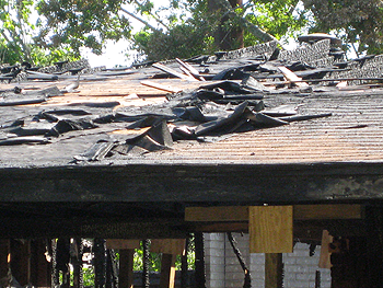image of roof damage from the fire