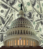 image of US Capitol surrounded by money
