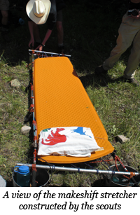 A view of the makeshift stretcher constructed by the scouts