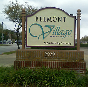 Belmont Village an assited living community sign