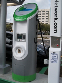 One of the eVgo charging stations being installed at Memorial City Mall