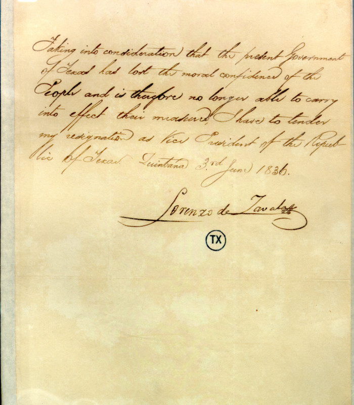 Handwritten letter from Zavala