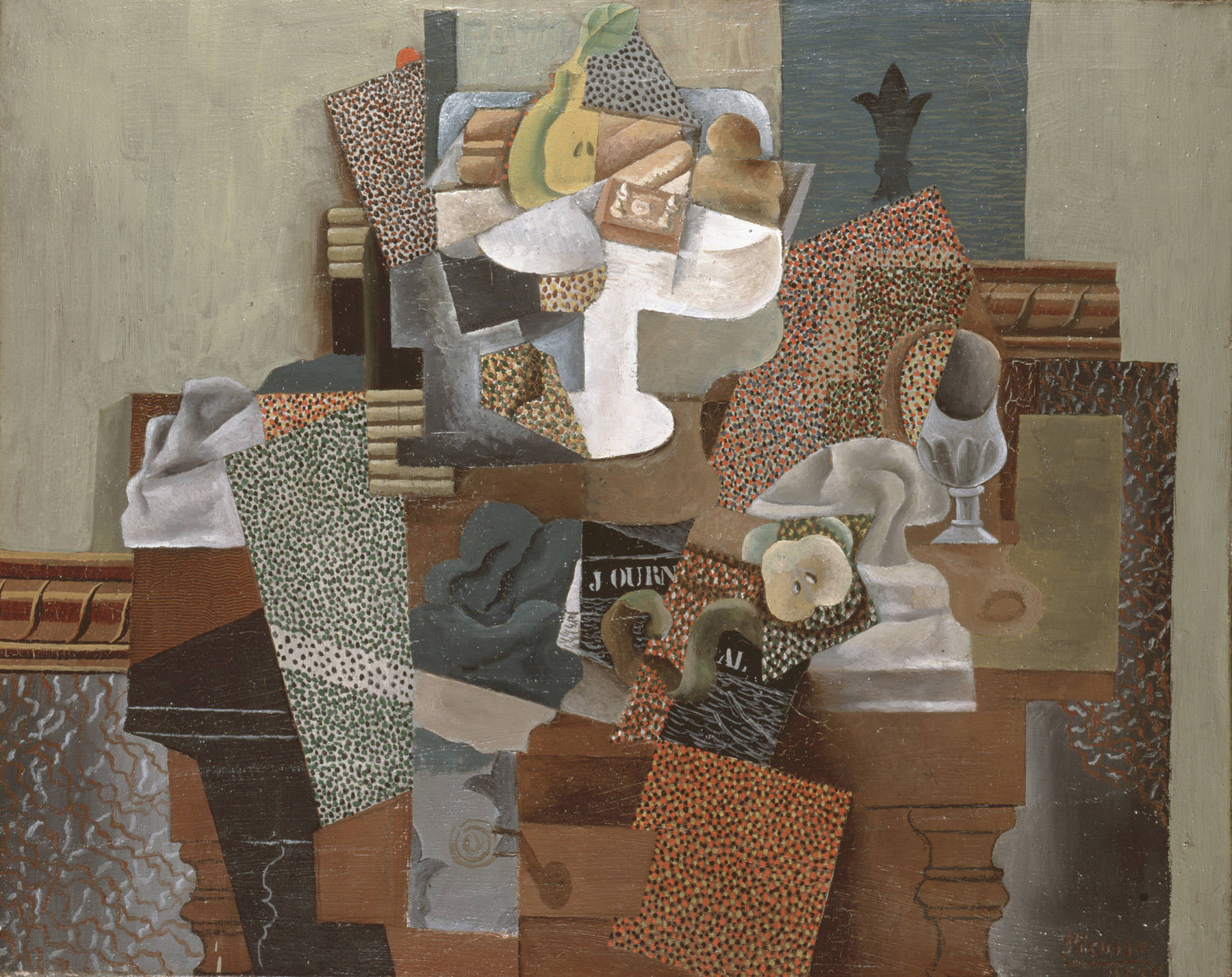 Pablo Picasso, Nature morte au compotier (Still Life with a Compote and Glass), oil on canvas (1914-1915)