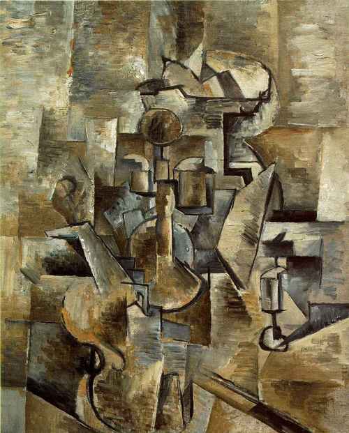 Georges Braque, Violin and Candlestick, oil on canvas (1910); example of Cubism.