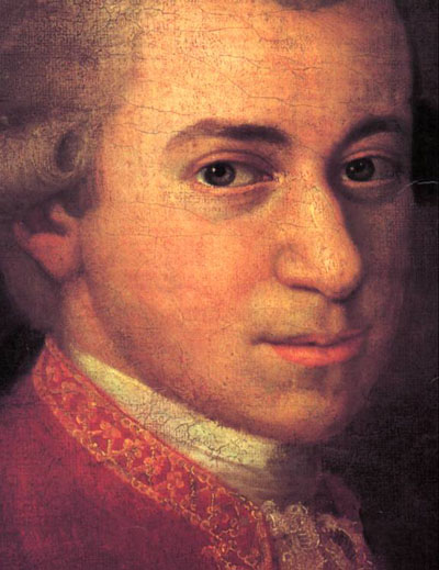 Detail of Johann Nepomuk della Croce's portrait of Wolfgang Amadeus Mozart