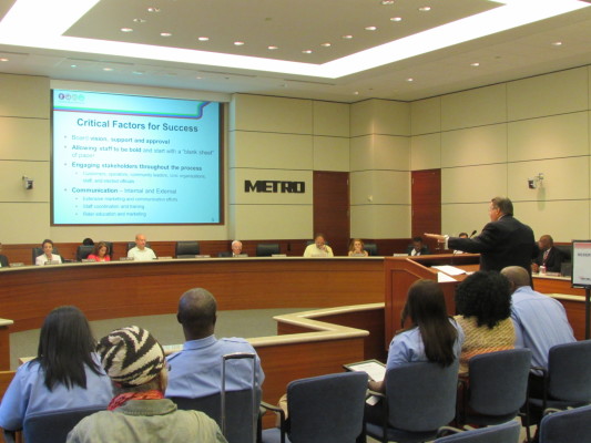 Metro CEO Tom Lambert appears before Board of Directors to discuss developments with Houston's new bus network. 