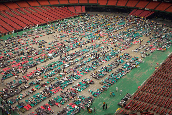 The Astrodome containing about 25,000 Hurricane Katrina evacuees.