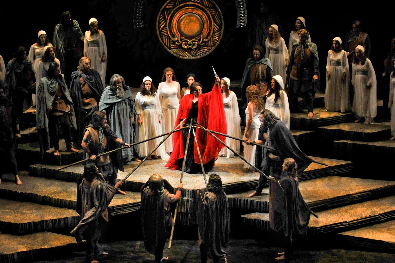 Scene from Act II of Norma where Norma wields the sacrificial dagger