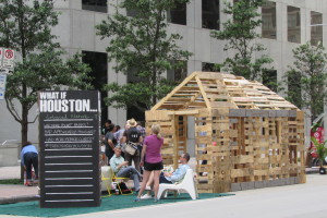 Tiny house being built in parking space in downtown Houston.