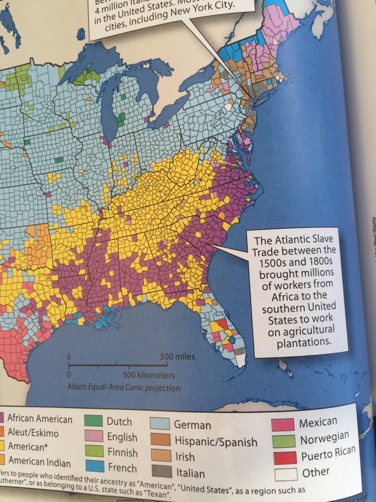 A map in a world geography book referred to slaves as 'workers'