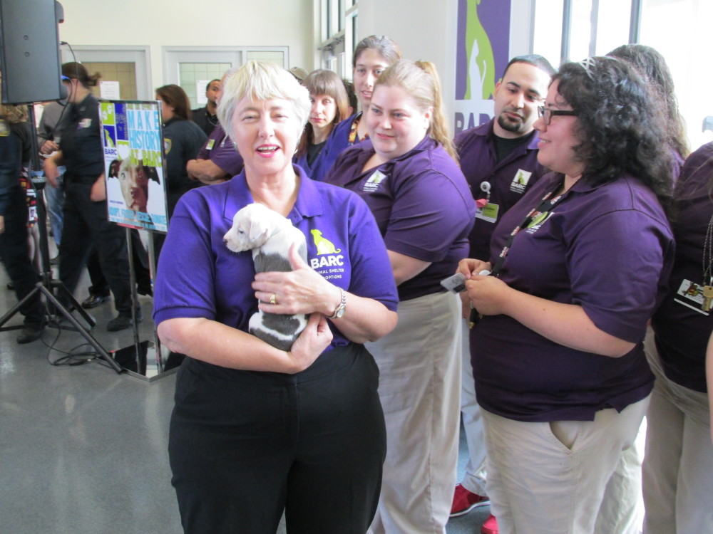 Annise Parker holding puppy
