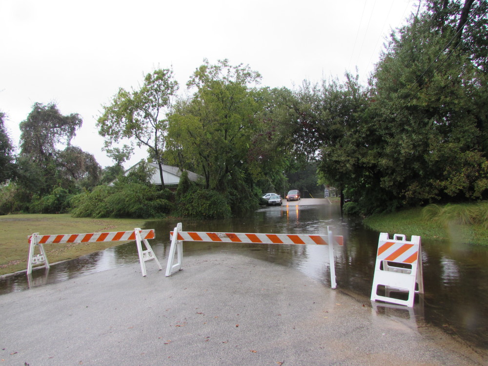 Barricades at high water location in Houston's Heights neighborhood