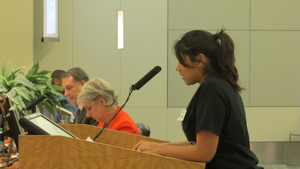 Davis senior Ailyn Gonzalez told the HISD board of trustees her school needs a new campus.