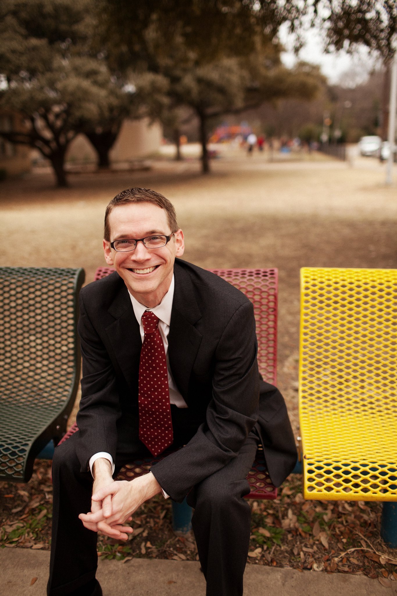 photo on a school bench Mike Morath