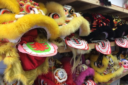 Lion dance props at Teo Chew temple