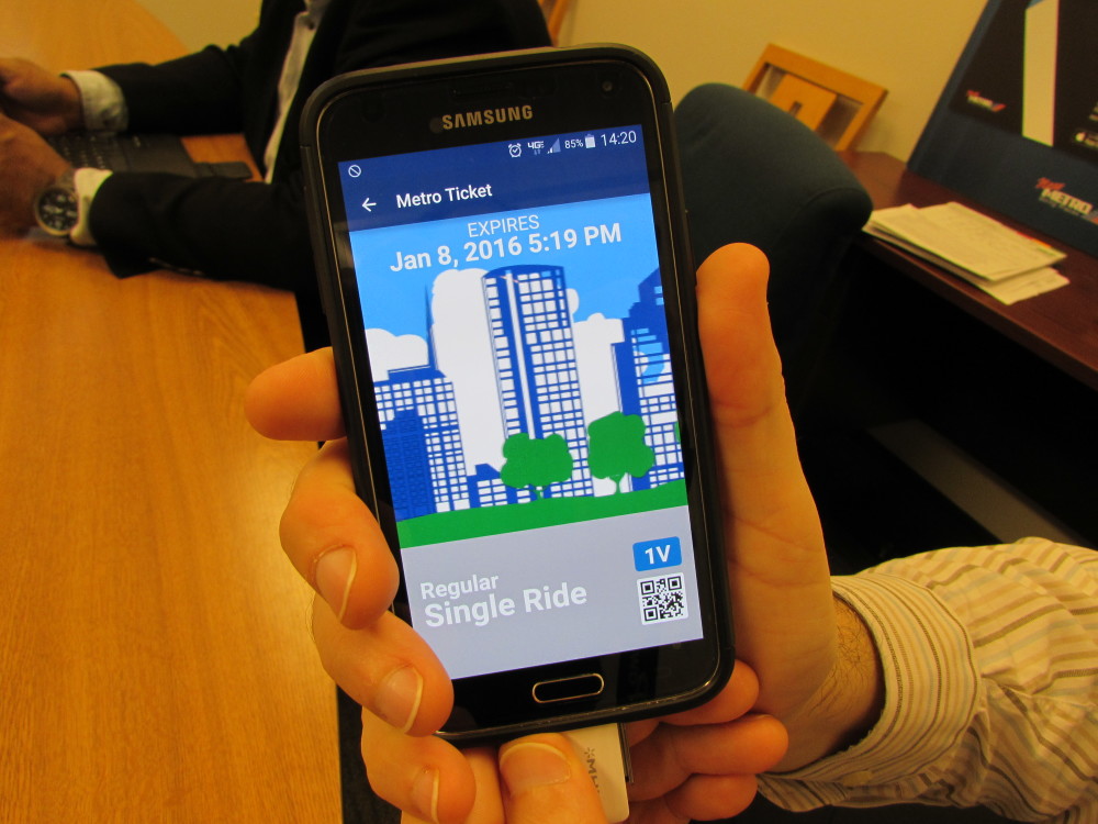 smartphone showing Metro's mobile ticketing app