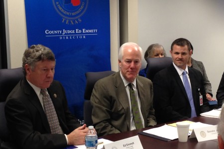Harris County Judge Ed Emmett, U.S. Senator John Cornyn and Thomas McCabe, Supervisory Special Agent with the FBI attended a meeting of the Houston Joint Terrorism Task Force that took place in Houston TranStar.