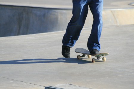 Teenager skateboarding