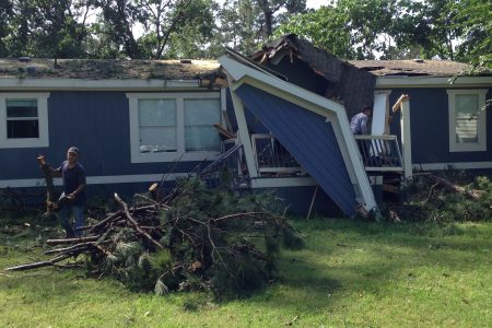 The strong winds caused several trees to fall on top of about a dozen homes located in the Willow Oaks Trailer Park, near Tomball, causing extensive damage.