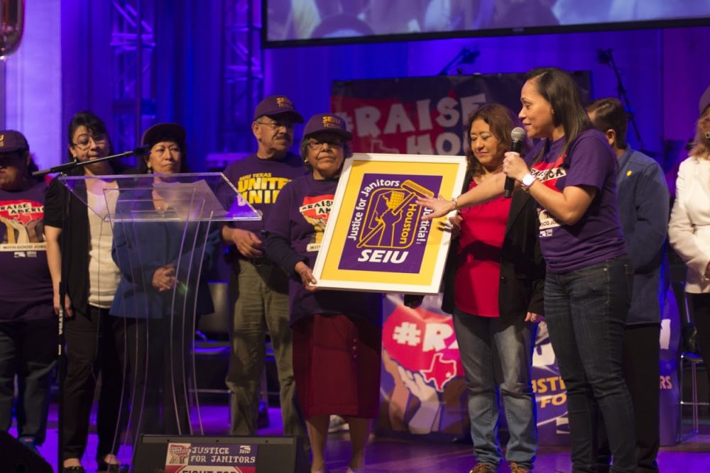 Janitors who are represented by SEIU Texas held a convention in Houston on April 2nd during which the union honored some of the first janitors who joined it. The union's main goal is to get $15 per hour and sick days.