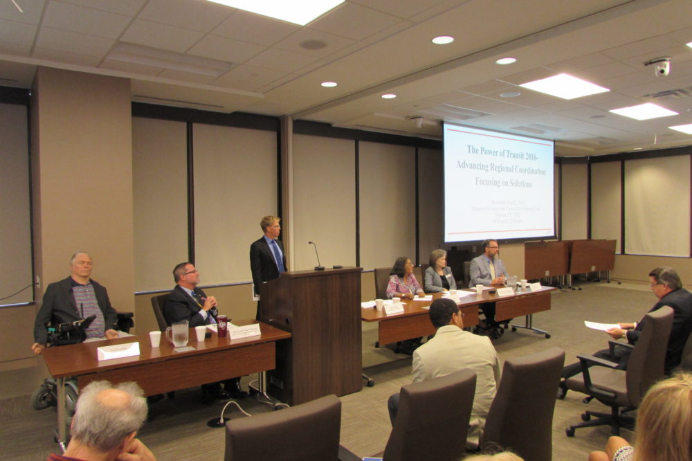 Transportation experts speak at an H-GAC forum on the challenges of providing public transit. 