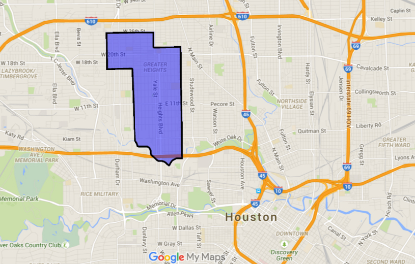 Houston Heights Map - Courtesy Google Maps