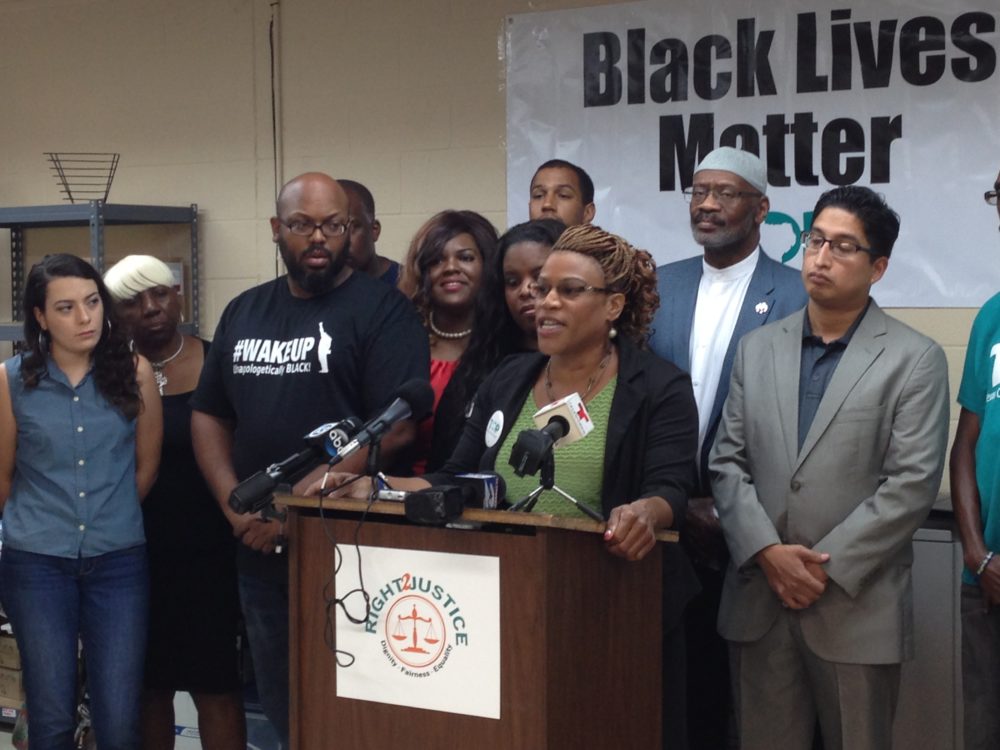 Tarsha Jackson, director of the Texas Organizing Project, TOP, in Harris County, led a press conference held at TOP's headquarters in Houston to launch the ‘Right 2 Justice' campaign.