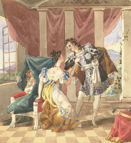 Anonymous watercolor of a scene from Le nozze di Figaro, 19th century.