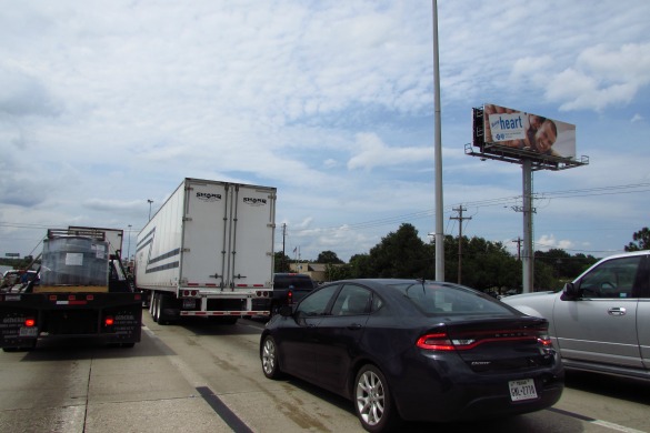 Traffic at a standstill on I-45 North on Tuesday, May 31, 2016. It took more than 90 minutes to get from the University of Houston to The Grand Parkway. The apparent culprit? One stalled car. (Photo: Gail Delaughter, Houston Public Media)