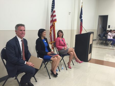Three candidates debated in the race for HISD District 7: John Luman, Anne Sung and Victoria Bryant.