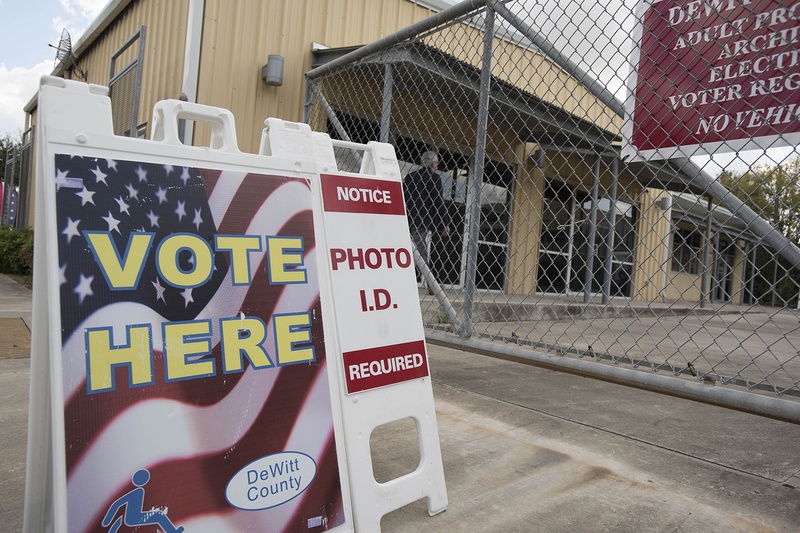 During the first week of early voting for the 2016 presidential elections, civil rights lawyers took issue with this sign outside of a polling place in Cuero. It did not mention options for casting a ballot without photo ID. 
