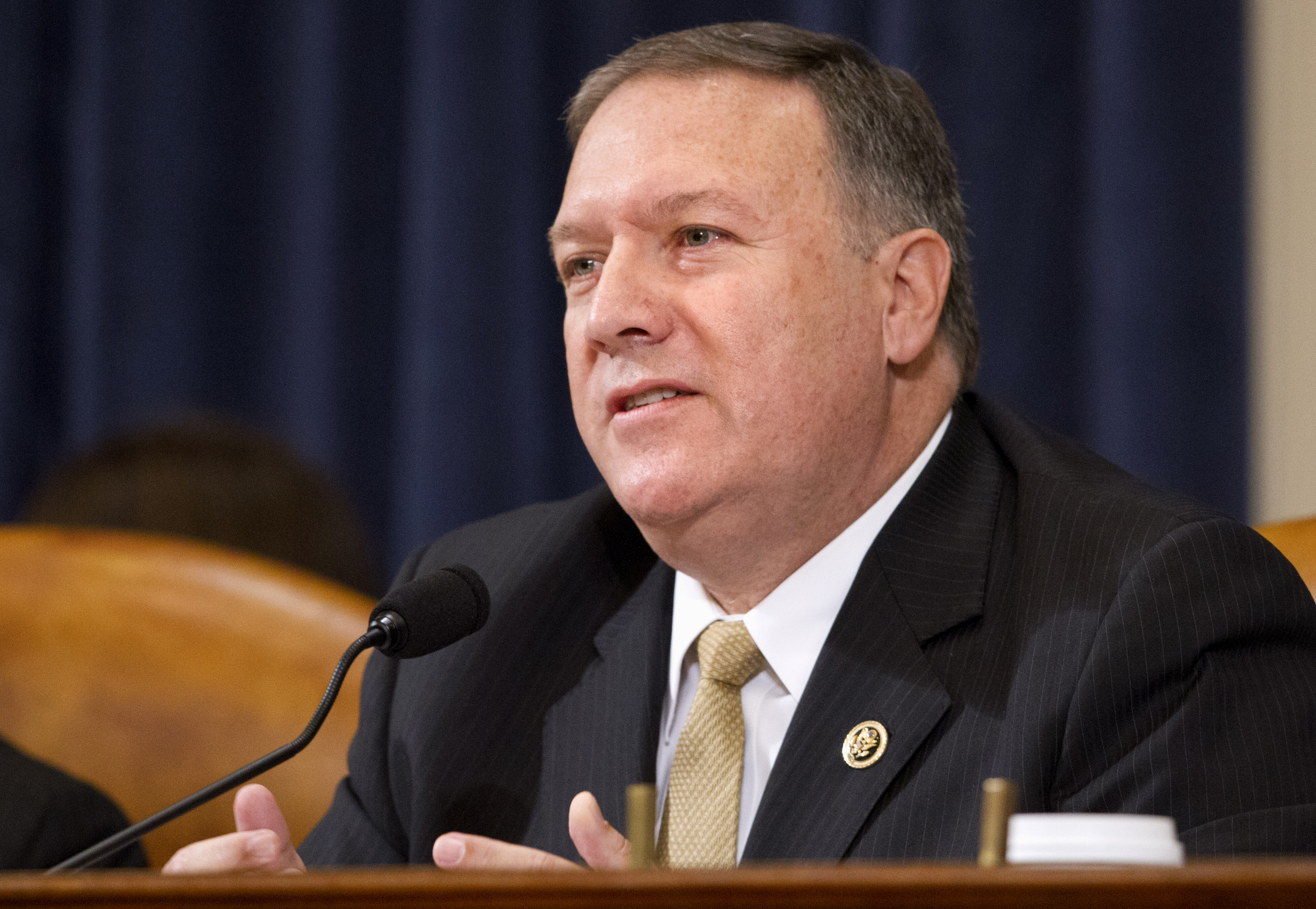 House Benghazi Committee member Rep. Mike Pompeo, R-Kan., questions Democratic presidential candidate Hillary Clinton, during the committee's hearing on Capitol Hill in Washington on Oct. 22, 2015. 