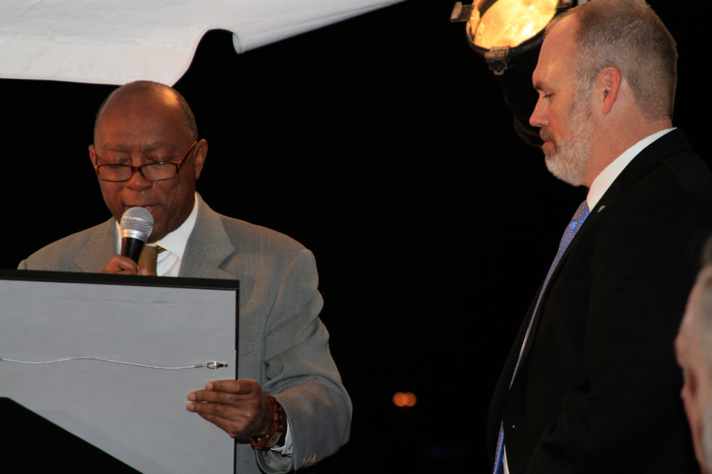 Mayor Sylvester Turner reads the City Proclamation recognizing the work of Combined Arms in Houston with Kelly Land, executive director of the organization, next to him during an event that was held on January 26th.