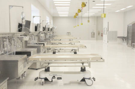 This photo shows one of the rooms where medical examiners conduct autopsies.