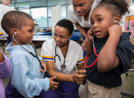 Not all elementary schools in HISD have a full-time nurse. IN 2013, nursing students from Prairie View A&M University College of Nursing taught pre-K students about nutrition and digestion at Whidby Elementary School.