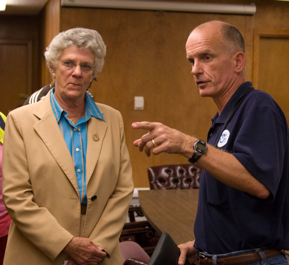 Galveston, TX, October 6, 2008 -- FEMA Branch Director Gerry Stolar meets with Galveston Mayor Lyda Ann Thomas concerning the island's recovery following Hurricane Ike. The storm caused severe wind and flood damage all along the southeast Texas coast when it made landfall on September 13th, 2008