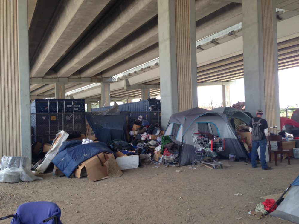 The ordinance bans living in tents placed in public areas like this underpass located at the intersection of Hamilton and Commerce, almost next to Minute Maid Park in downtown Houston.
