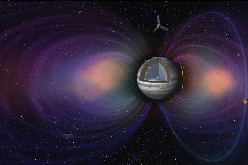 This artist's concept shows the pole-to-pole orbits of NASA's Juno spacecraft at Jupiter.
