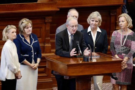 State Rep. John Smithee, R-Amarillo, discusses House Bill 214, which would limit health benefit coverage for elective abortions, on Aug. 8, 2017.