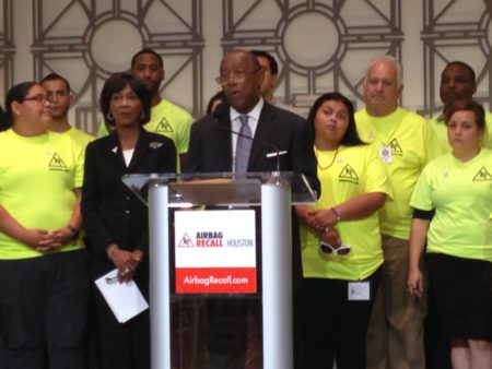Mayor Sylvester Turner held a press conference at Houston’s City Hall to talk about the progress made by a local coalition that is alerting residents of the Houston region who may own vehicles that may need their airbags checked due to the recall issued by Takata.
