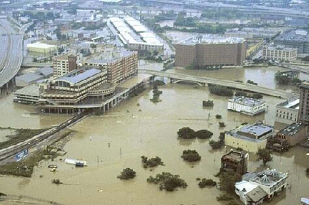 Aerial view of flooding from Tropical Storm Allison in Houston on June 9, 2001.