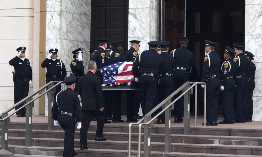 Funeral services for Houston Police Sergeant Steve Perez are being held this morning at the Co-Cathedral of the Sacred Heart.