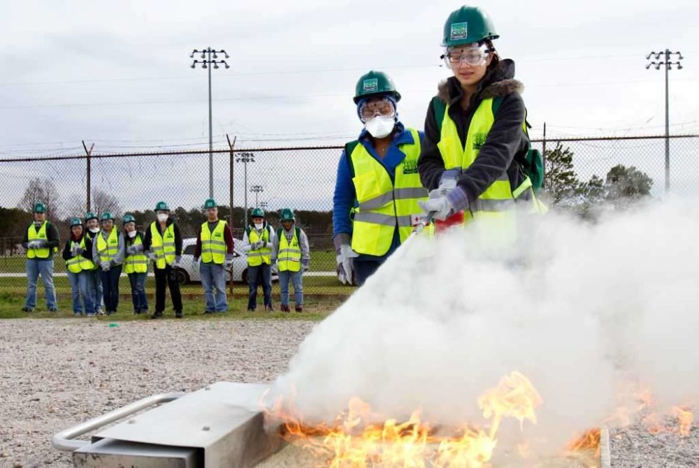 Civilians who take the CERT course learn about topics such as fire safety and how to put out small fires.