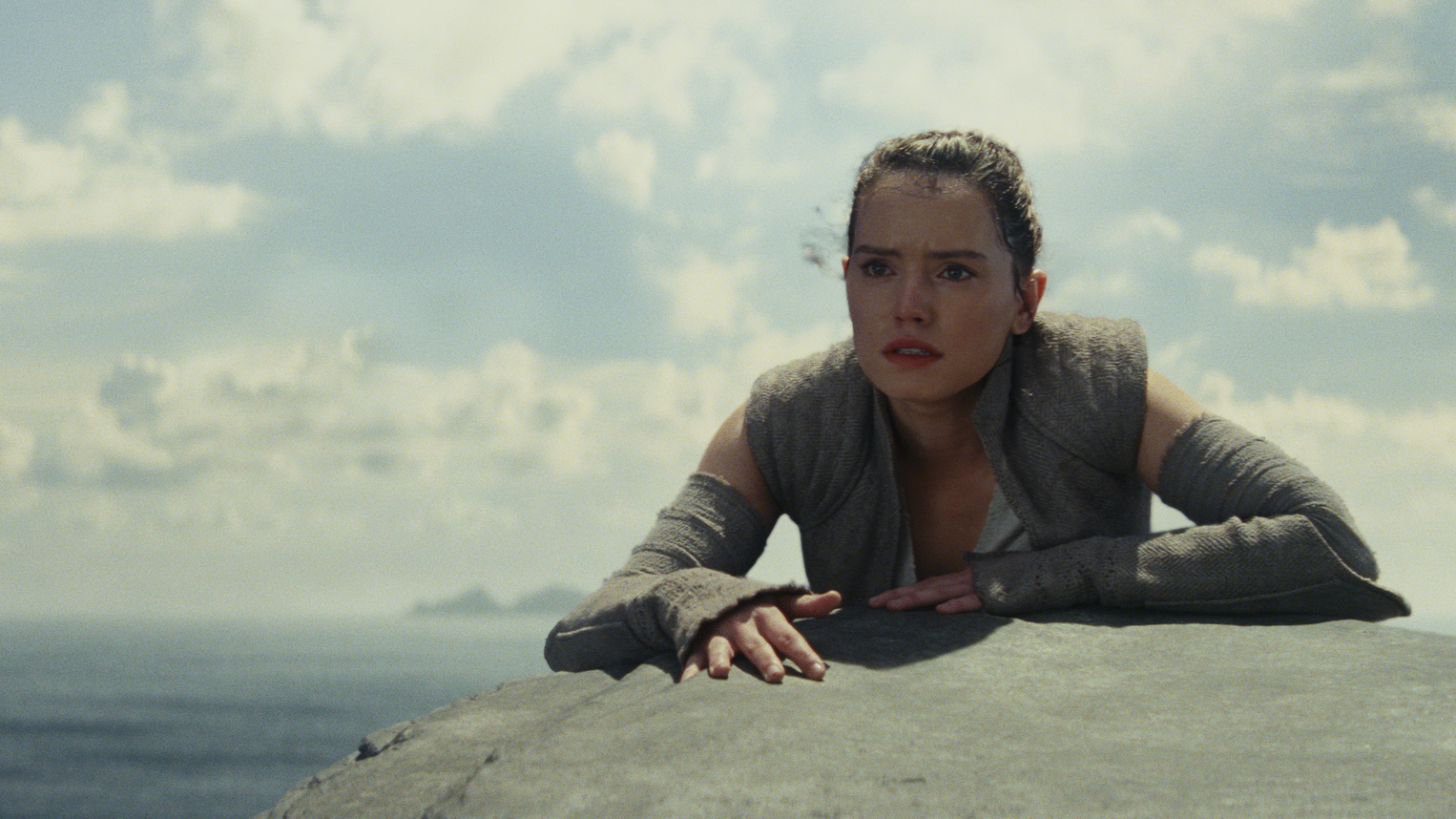 Rey (Daisy Ridley) begins to learn the ways of the Force in Star Wars: The Last Jedi.