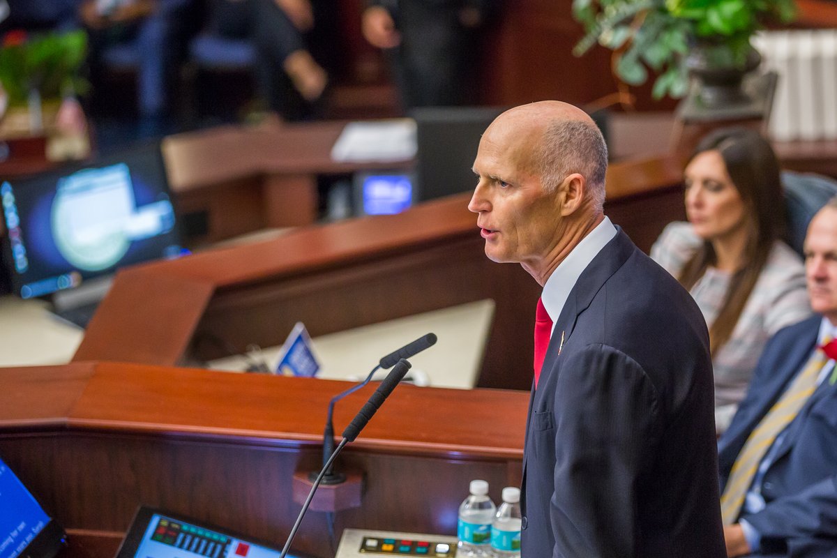 Florida Gov. Rick Scott delivers his State of the State Address in the House chambers on the opening day of the legislative session, Tuesday, Jan. 9, 2018, in Tallahassee, Fla. 