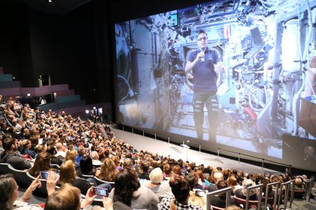 A video conference with American astronaut Joseph Acaba was one of the many activities the attendees of the Space Exploration Educators Conference enjoyed at Space Center Houston.