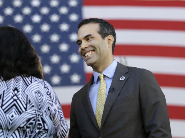 Texas land commissioner George P. Bush attends a 2016 Veterans Day celebration. He's running for reelection with President Trump's endorsement, two years after his father's presidential bid failed amid withering insults from Trump.
