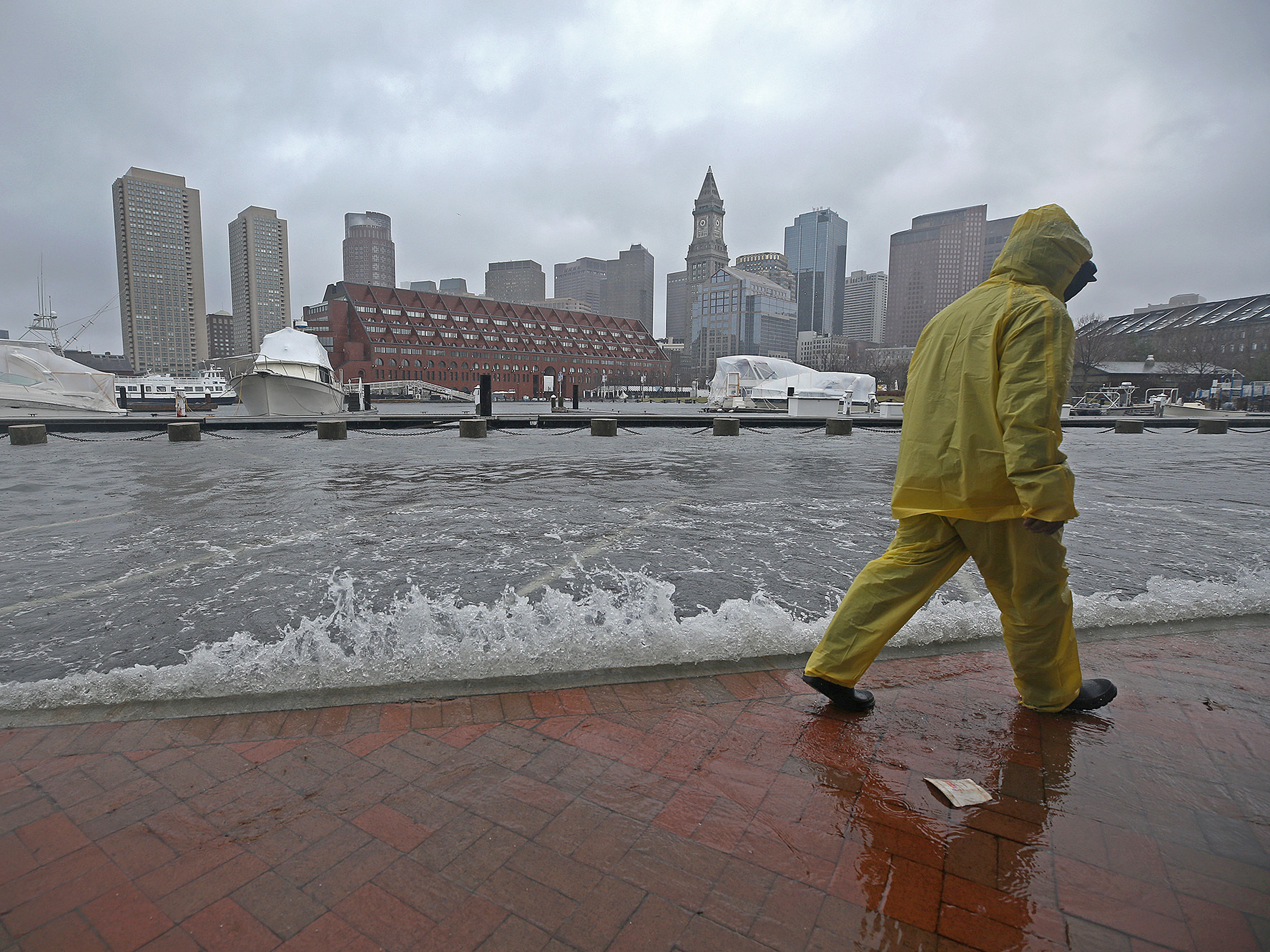 Flooding in Boston's North End during a nor'easter storm on March 2, 2018. A new government report suggests floods will become more common over the next century.