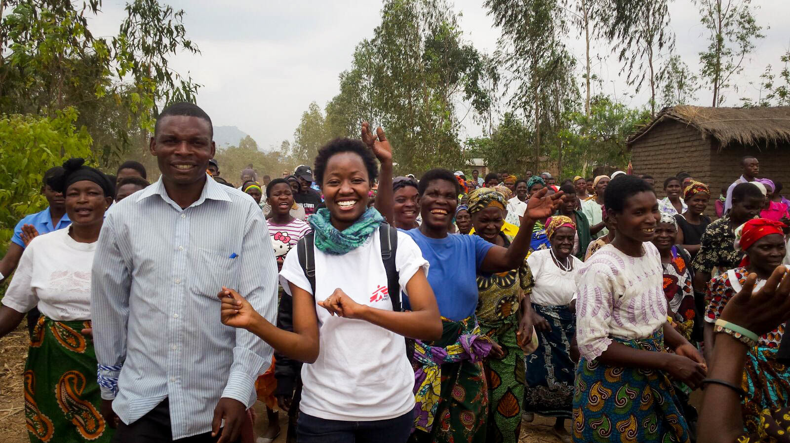 Researcher Chenai Mathabire, center, takes part in an HIV awareness campaign in Malawi in 2016.

