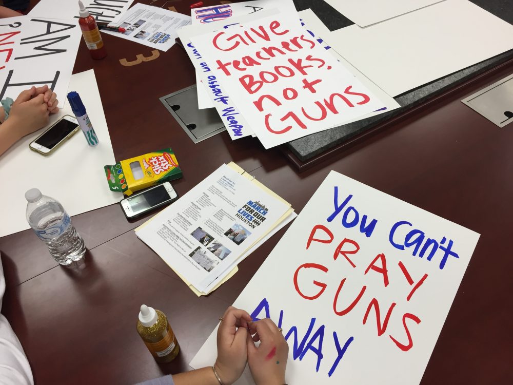 More than a dozen students gathered this week to make signs for the local March for Our Lives rally, which could draw upwards of 10,000 students.